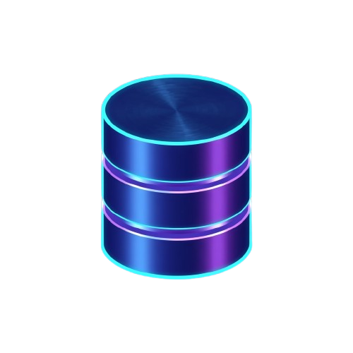 A 3D digital illustration of a metallic cylinder with a blue and purple gradient, featuring glowing cyan outlines and horizontal glowing bands, isolated on a white background.